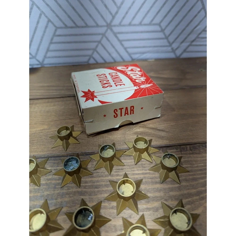10 VTG Gold Star Metal Candle Stick Holders Made In Denmark/SWEDEN ~ 1.25" MINI - Picture 3 of 7